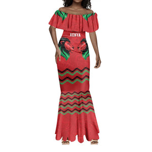 Custom Cricket Africa Kenya Mermaid Dress Red Lion Head with Kenyan Pattern - African Pride