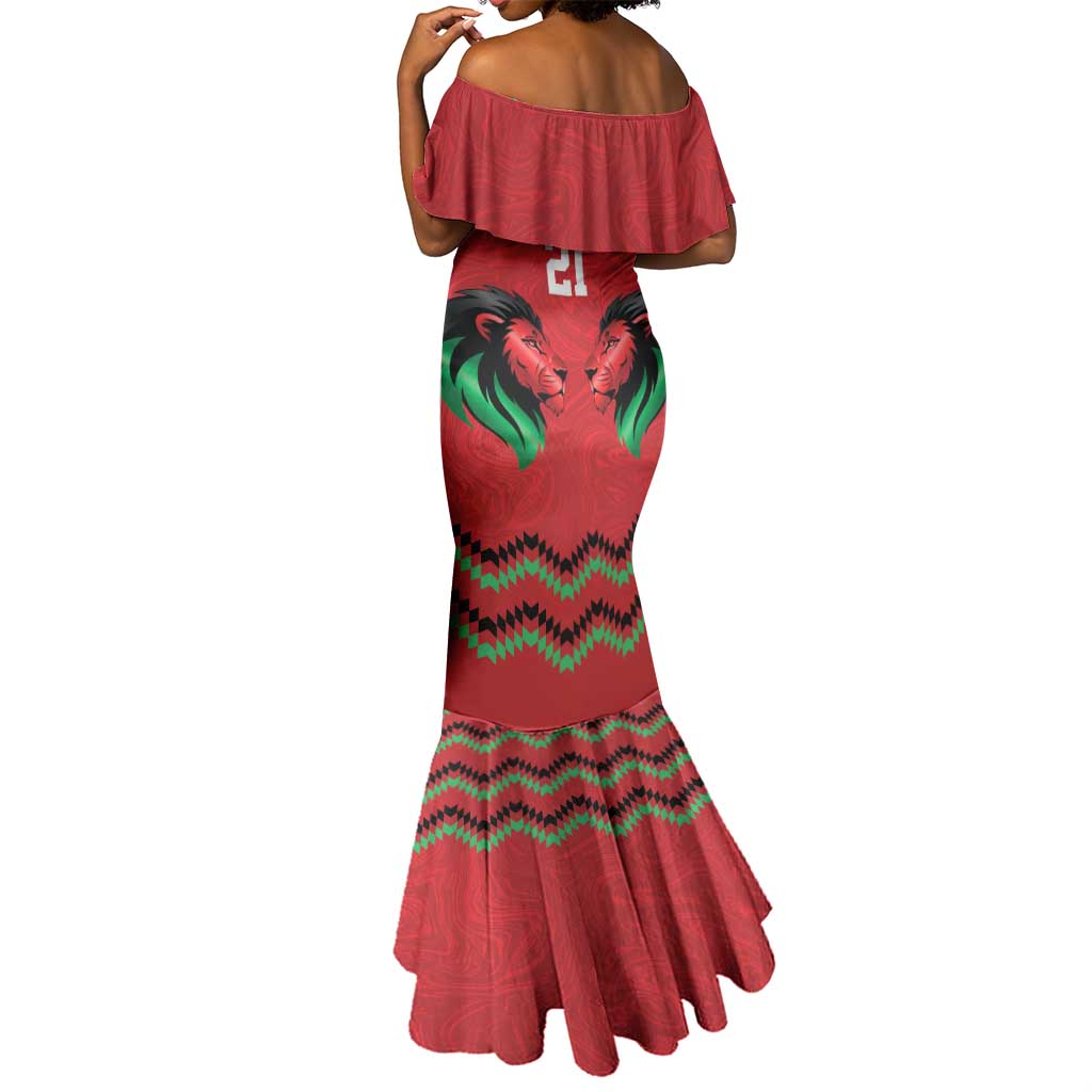 Custom Cricket Africa Kenya Mermaid Dress Red Lion Head with Kenyan Pattern - African Pride