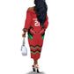 Custom Cricket Africa Kenya Off The Shoulder Long Sleeve Dress Red Lion Head with Kenyan Pattern - African Pride