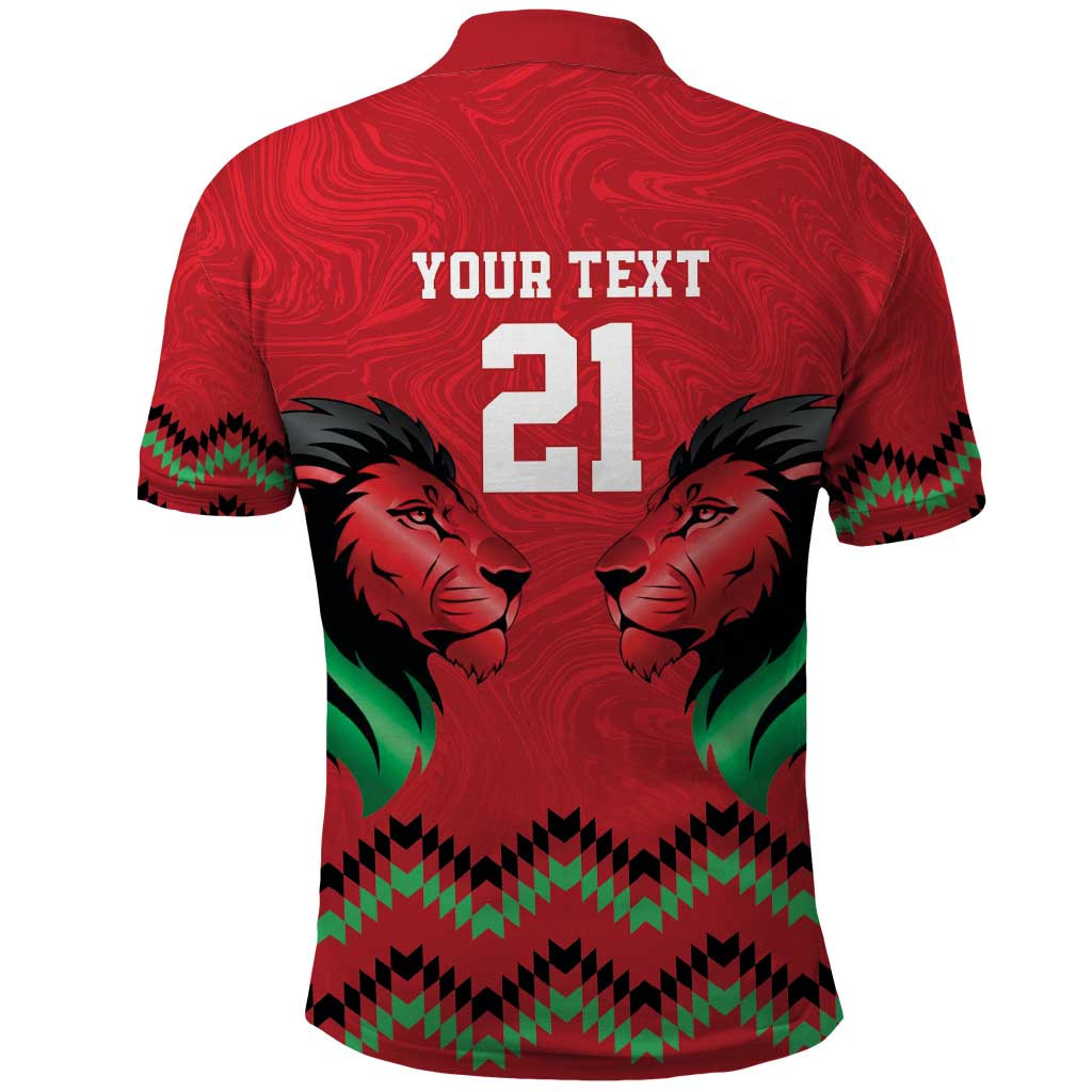 Custom Cricket Africa Kenya Polo Shirt Red Lion Head with Kenyan Pattern - African Pride
