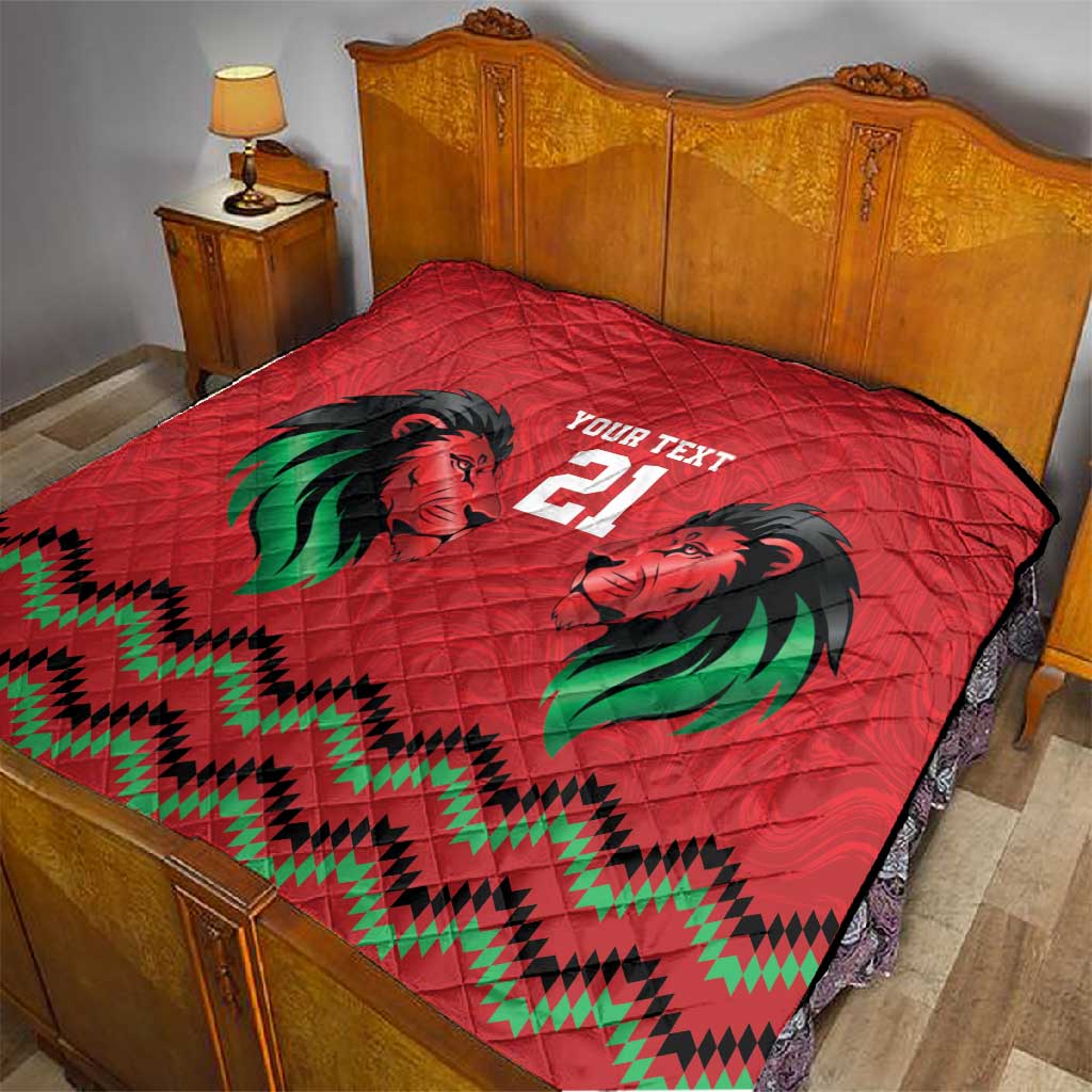 Custom Cricket Africa Kenya Quilt Red Lion Head with Kenyan Pattern - African Pride