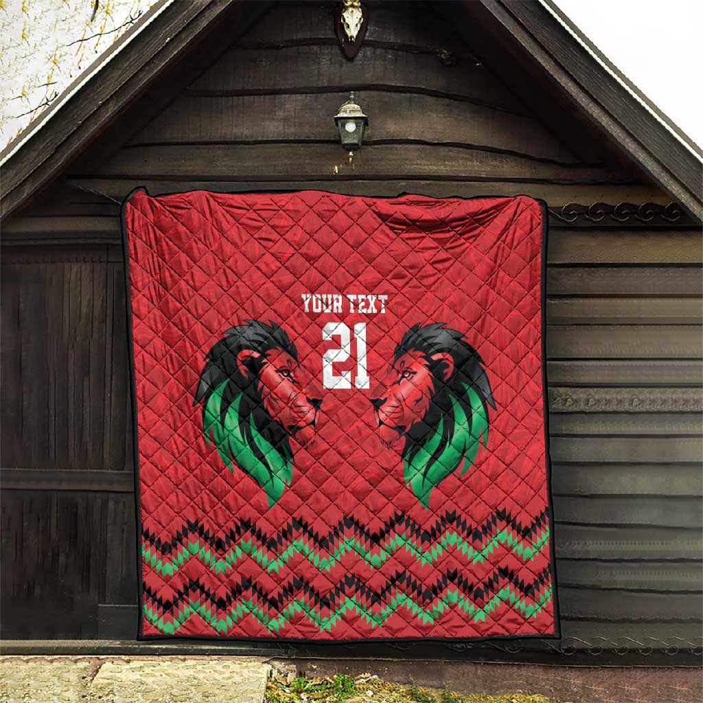 Custom Cricket Africa Kenya Quilt Red Lion Head with Kenyan Pattern - African Pride