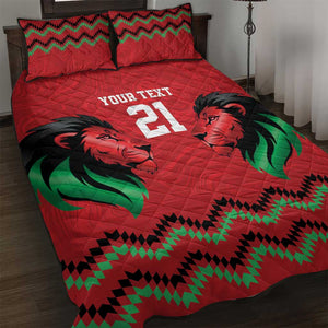 Custom Cricket Africa Kenya Quilt Bed Set Red Lion Head with Kenyan Pattern - African Pride