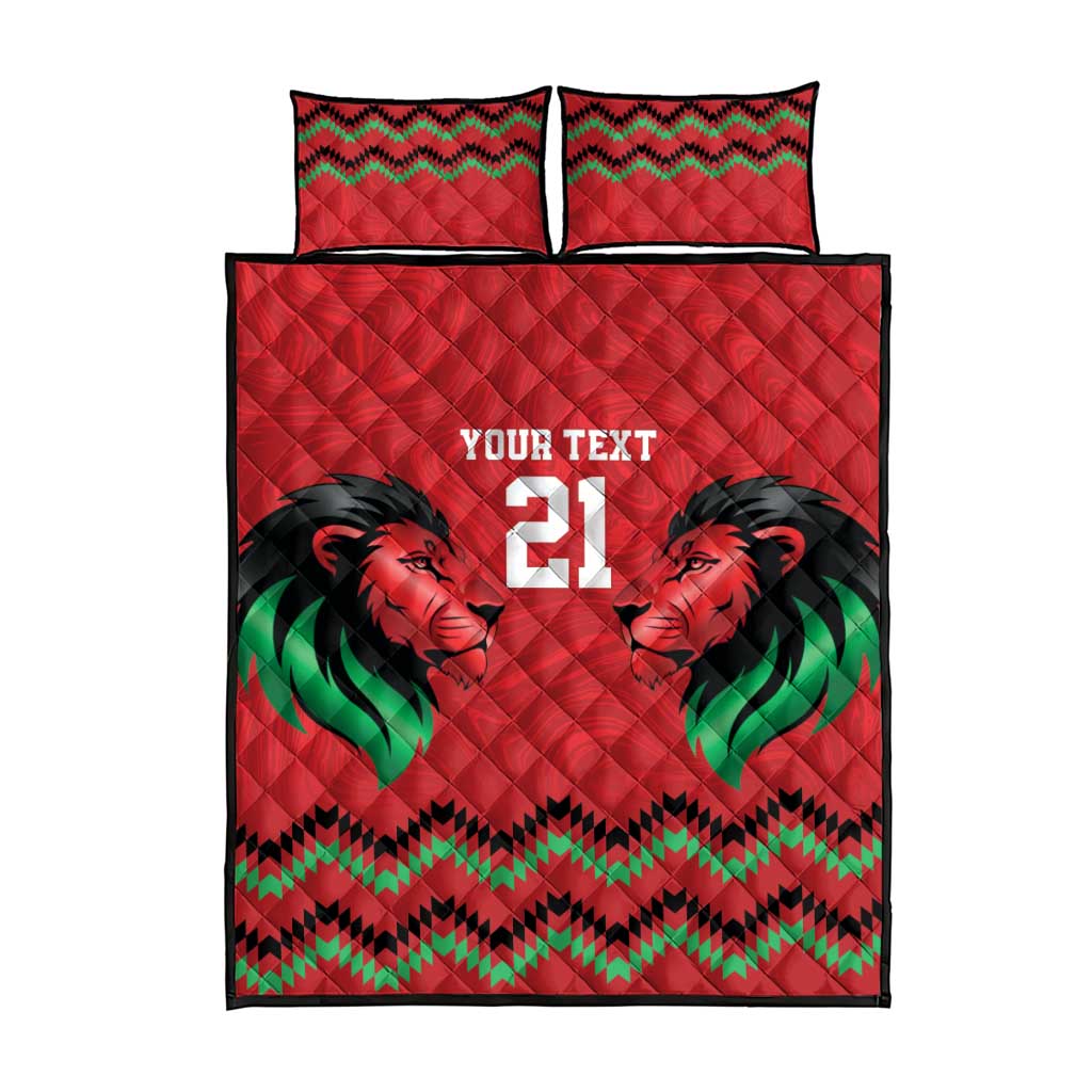 Custom Cricket Africa Kenya Quilt Bed Set Red Lion Head with Kenyan Pattern - African Pride