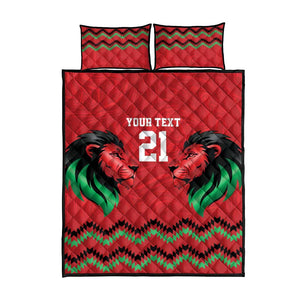 Custom Cricket Africa Kenya Quilt Bed Set Red Lion Head with Kenyan Pattern - African Pride