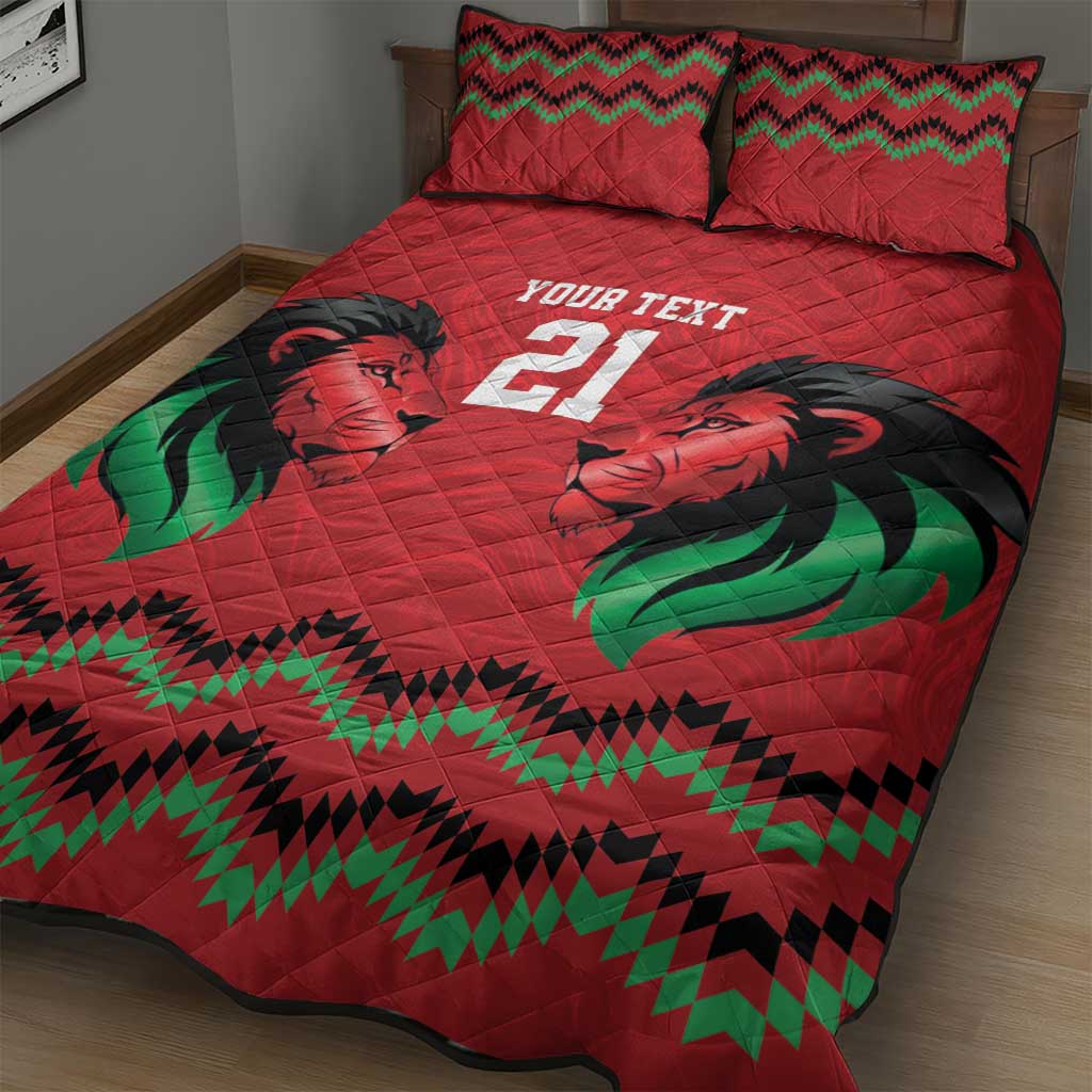Custom Cricket Africa Kenya Quilt Bed Set Red Lion Head with Kenyan Pattern - African Pride