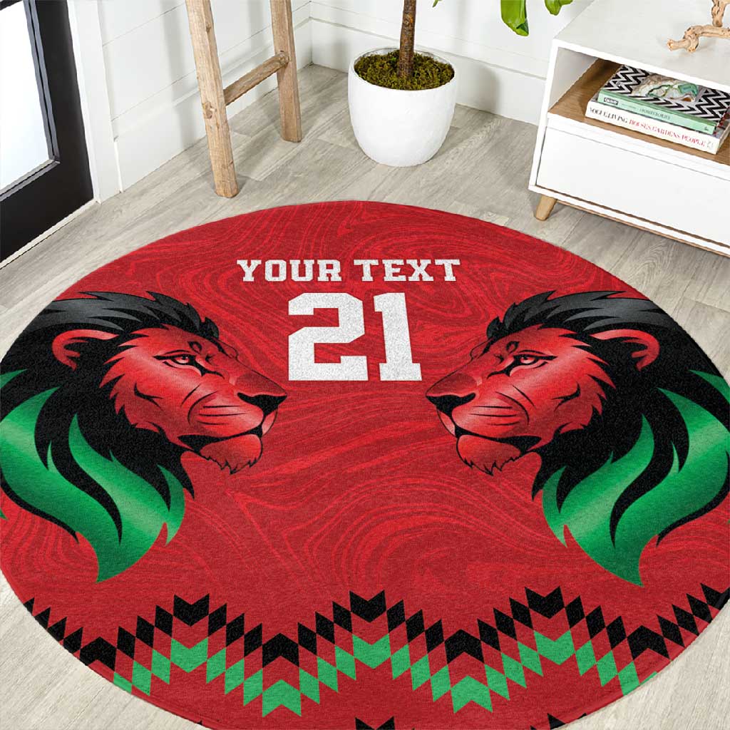 Custom Cricket Africa Kenya Round Carpet Red Lion Head with Kenyan Pattern - African Pride