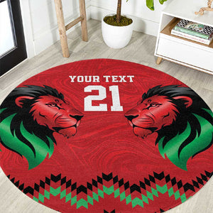 Custom Cricket Africa Kenya Round Carpet Red Lion Head with Kenyan Pattern - African Pride