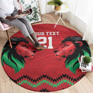 Custom Cricket Africa Kenya Round Carpet Red Lion Head with Kenyan Pattern - African Pride