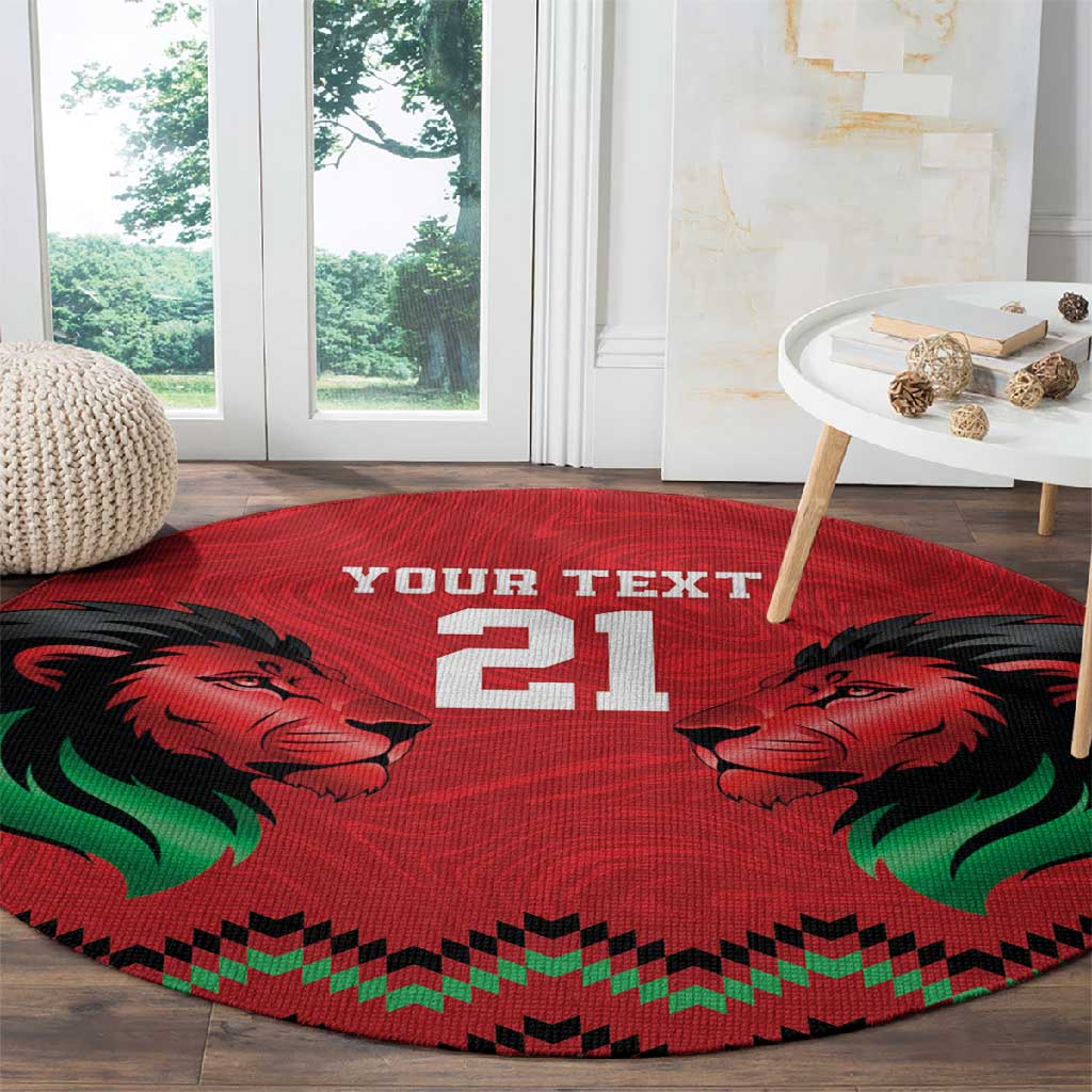 Custom Cricket Africa Kenya Round Carpet Red Lion Head with Kenyan Pattern - African Pride