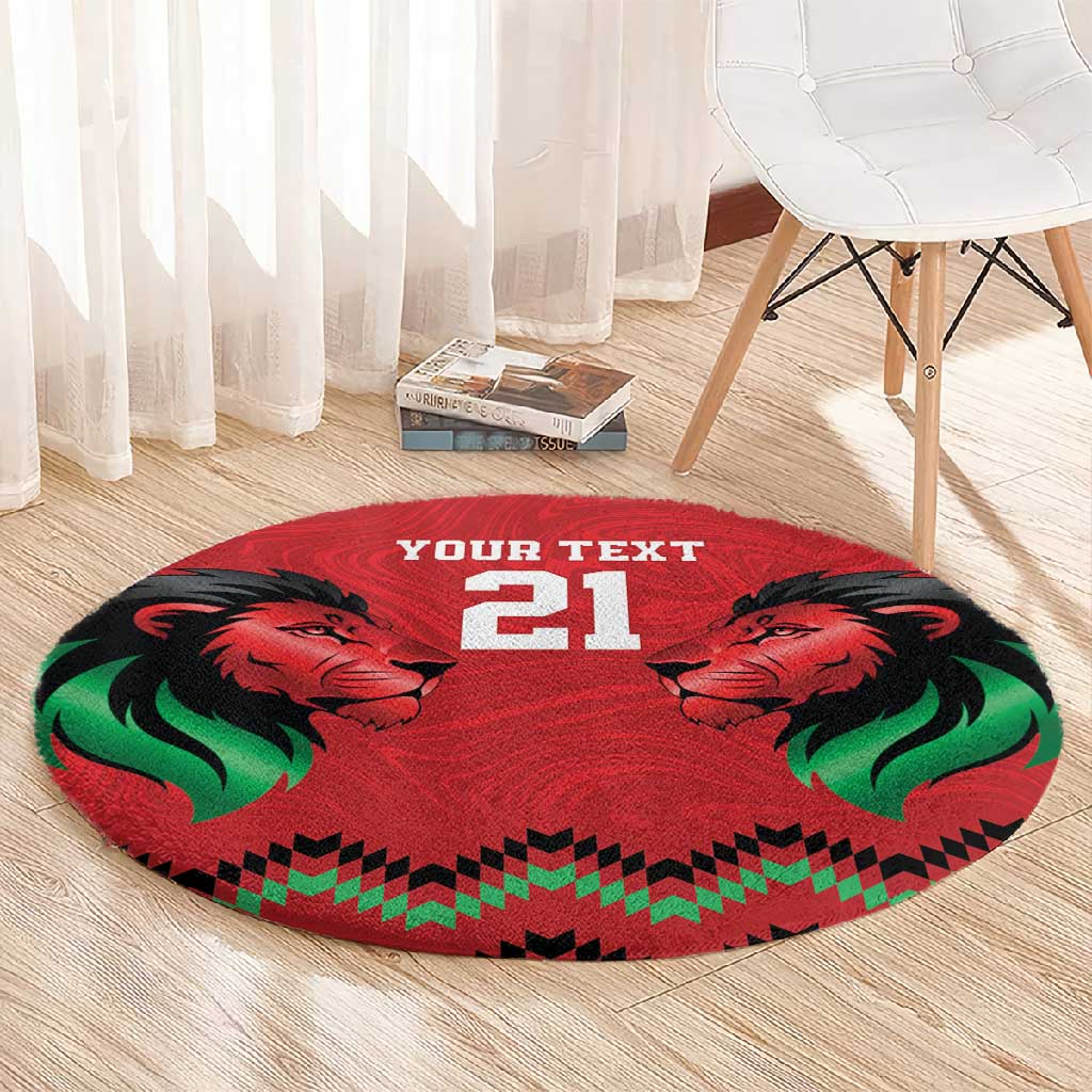 Custom Cricket Africa Kenya Round Carpet Red Lion Head with Kenyan Pattern - African Pride