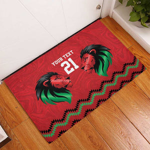 Custom Cricket Africa Kenya Rubber Doormat Red Lion Head with Kenyan Pattern - African Pride