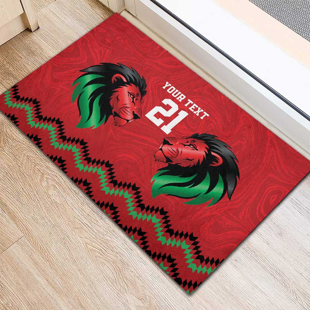 Custom Cricket Africa Kenya Rubber Doormat Red Lion Head with Kenyan Pattern - African Pride