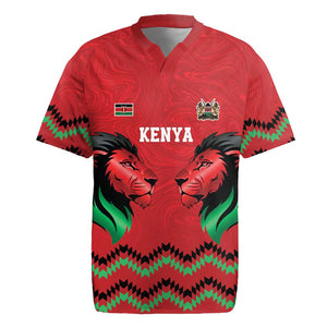 Custom Cricket Africa Kenya Rugby Jersey Red Lion Head with Kenyan Pattern - African Pride