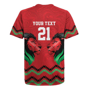 Custom Cricket Africa Kenya Rugby Jersey Red Lion Head with Kenyan Pattern - African Pride