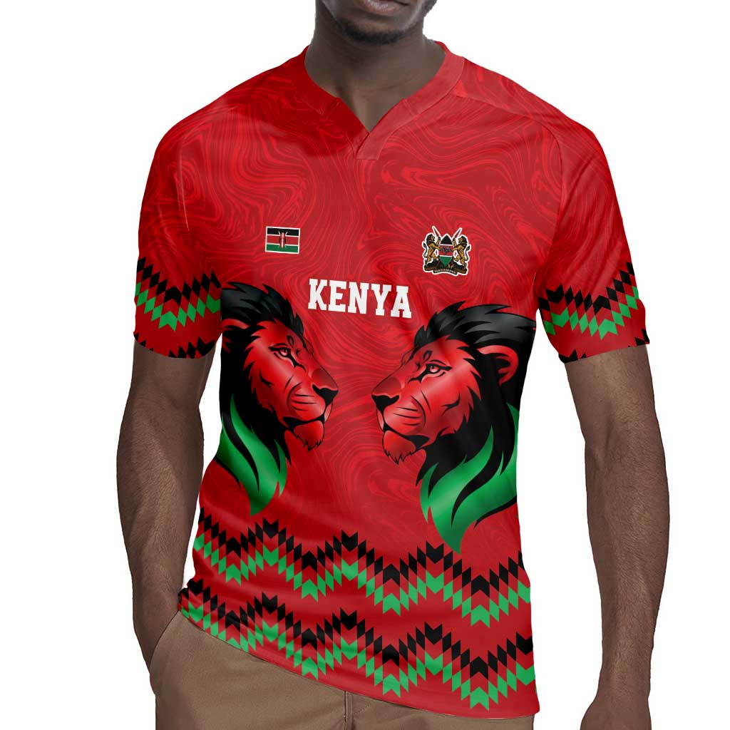 Custom Cricket Africa Kenya Rugby Jersey Red Lion Head with Kenyan Pattern - African Pride