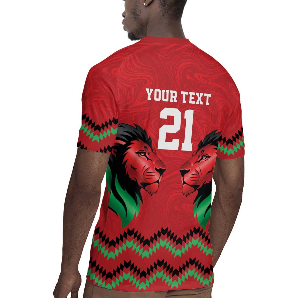 Custom Cricket Africa Kenya Rugby Jersey Red Lion Head with Kenyan Pattern - African Pride