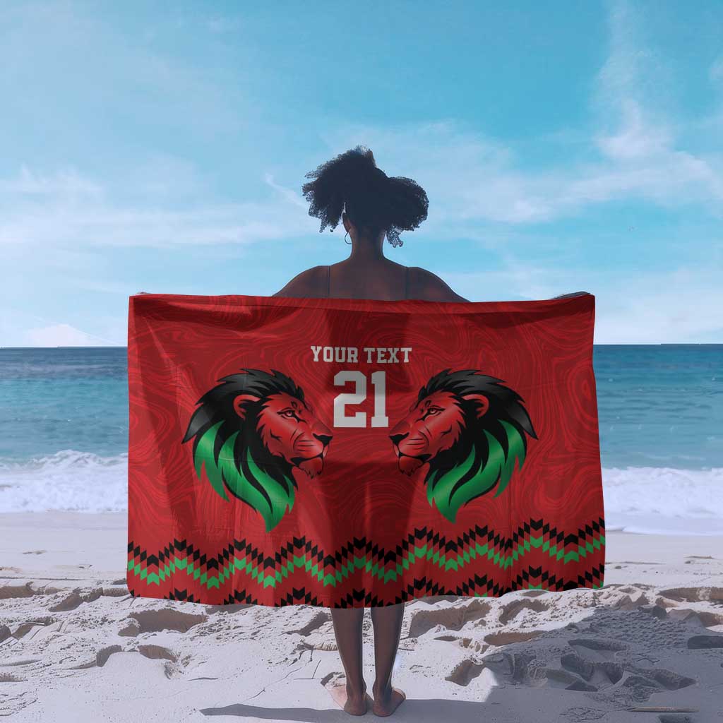 Custom Cricket Africa Kenya Sarong Red Lion Head with Kenyan Pattern - African Pride