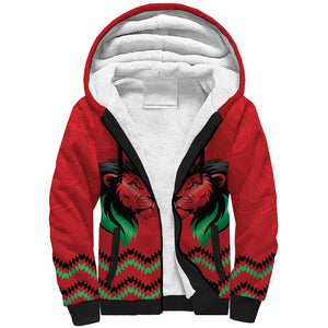 Custom Cricket Africa Kenya Sherpa Hoodie Red Lion Head with Kenyan Pattern - African Pride