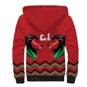 Custom Cricket Africa Kenya Sherpa Hoodie Red Lion Head with Kenyan Pattern - African Pride