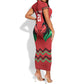 Custom Cricket Africa Kenya Short Sleeve Bodycon Dress Red Lion Head with Kenyan Pattern - African Pride