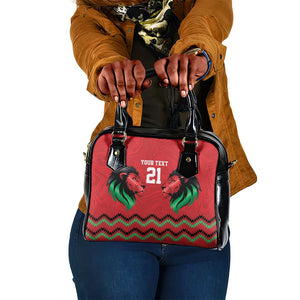 Custom Cricket Africa Kenya Shoulder Handbag Red Lion Head with Kenyan Pattern - African Pride