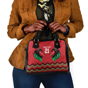 Custom Cricket Africa Kenya Shoulder Handbag Red Lion Head with Kenyan Pattern - African Pride
