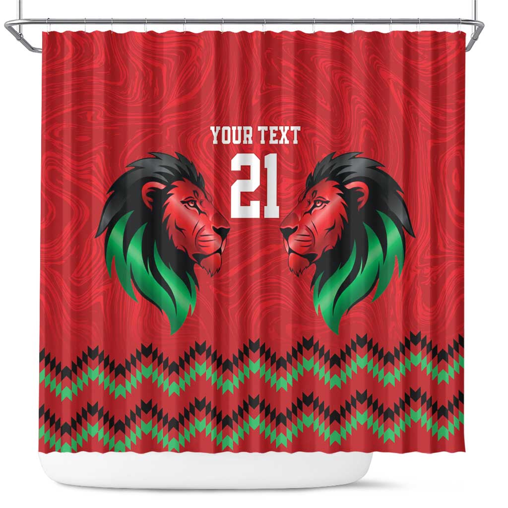 Custom Cricket Africa Kenya Shower Curtain Red Lion Head with Kenyan Pattern - African Pride