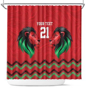 Custom Cricket Africa Kenya Shower Curtain Red Lion Head with Kenyan Pattern - African Pride