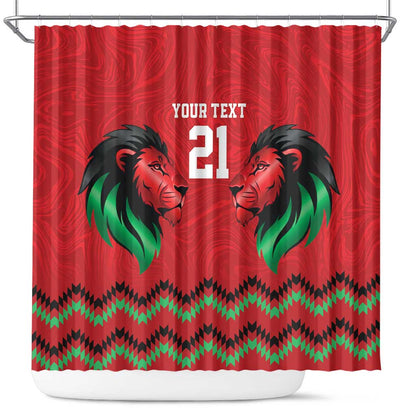 Custom Cricket Africa Kenya Shower Curtain Red Lion Head with Kenyan Pattern - African Pride