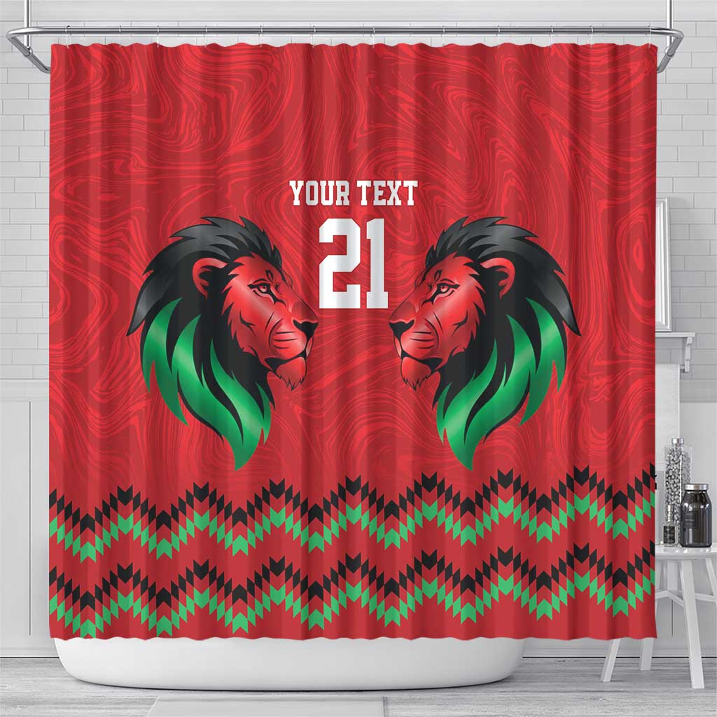 Custom Cricket Africa Kenya Shower Curtain Red Lion Head with Kenyan Pattern - African Pride