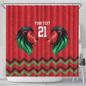 Custom Cricket Africa Kenya Shower Curtain Red Lion Head with Kenyan Pattern - African Pride