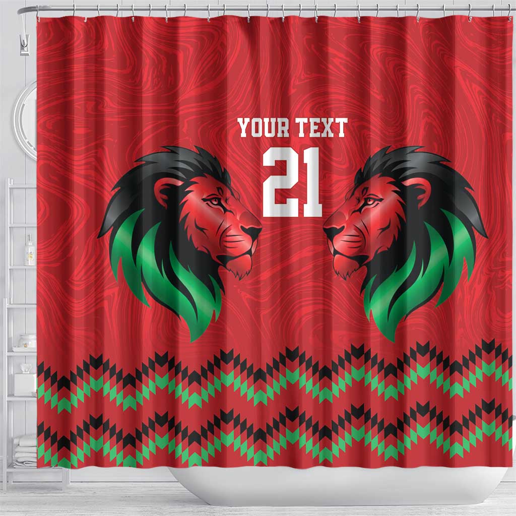 Custom Cricket Africa Kenya Shower Curtain Red Lion Head with Kenyan Pattern - African Pride