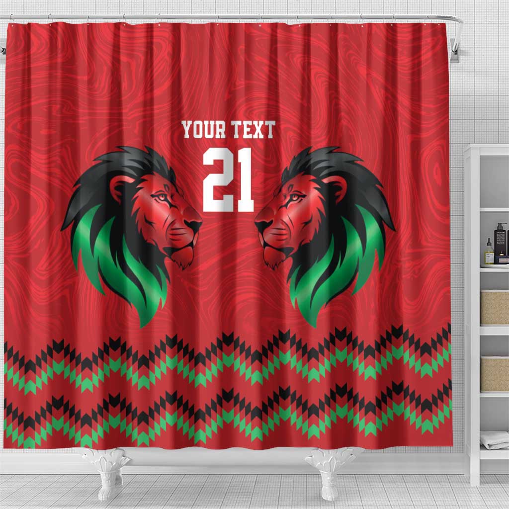 Custom Cricket Africa Kenya Shower Curtain Red Lion Head with Kenyan Pattern - African Pride