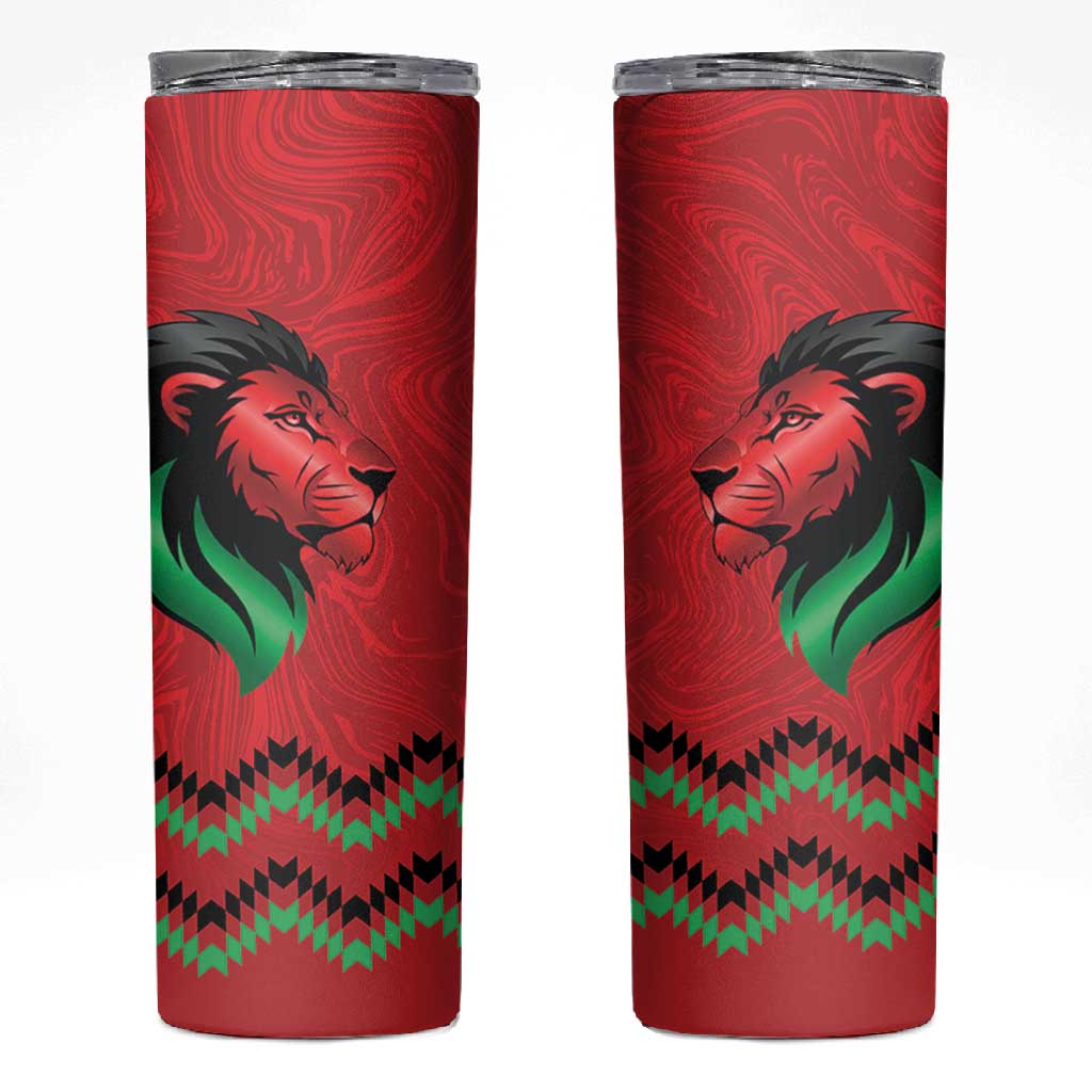 Custom Cricket Africa Kenya Skinny Tumbler Red Lion Head with Kenyan Pattern - African Pride