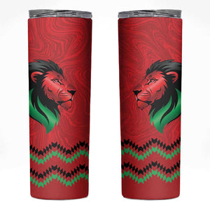 Custom Cricket Africa Kenya Skinny Tumbler Red Lion Head with Kenyan Pattern - African Pride