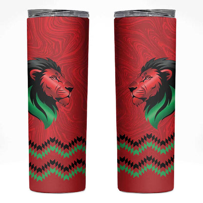 Custom Cricket Africa Kenya Skinny Tumbler Red Lion Head with Kenyan Pattern - African Pride