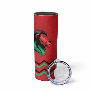 Custom Cricket Africa Kenya Skinny Tumbler Red Lion Head with Kenyan Pattern - African Pride