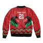 Custom Cricket Africa Kenya Sleeve Zip Bomber Jacket Red Lion Head with Kenyan Pattern - African Pride
