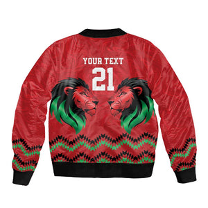 Custom Cricket Africa Kenya Sleeve Zip Bomber Jacket Red Lion Head with Kenyan Pattern - African Pride