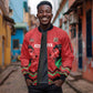 Custom Cricket Africa Kenya Sleeve Zip Bomber Jacket Red Lion Head with Kenyan Pattern - African Pride