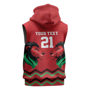 Custom Cricket Africa Kenya Sleeveless Zip Hoodie Red Lion Head with Kenyan Pattern - African Pride