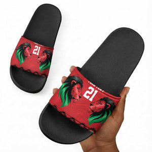 Custom Cricket Africa Kenya Slide Sandals Red Lion Head Kenyan Pattern
