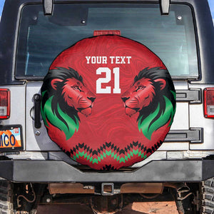 Custom Cricket Africa Kenya Spare Tire Cover Red Lion Head with Kenyan Pattern - African Pride