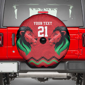 Custom Cricket Africa Kenya Spare Tire Cover Red Lion Head with Kenyan Pattern - African Pride