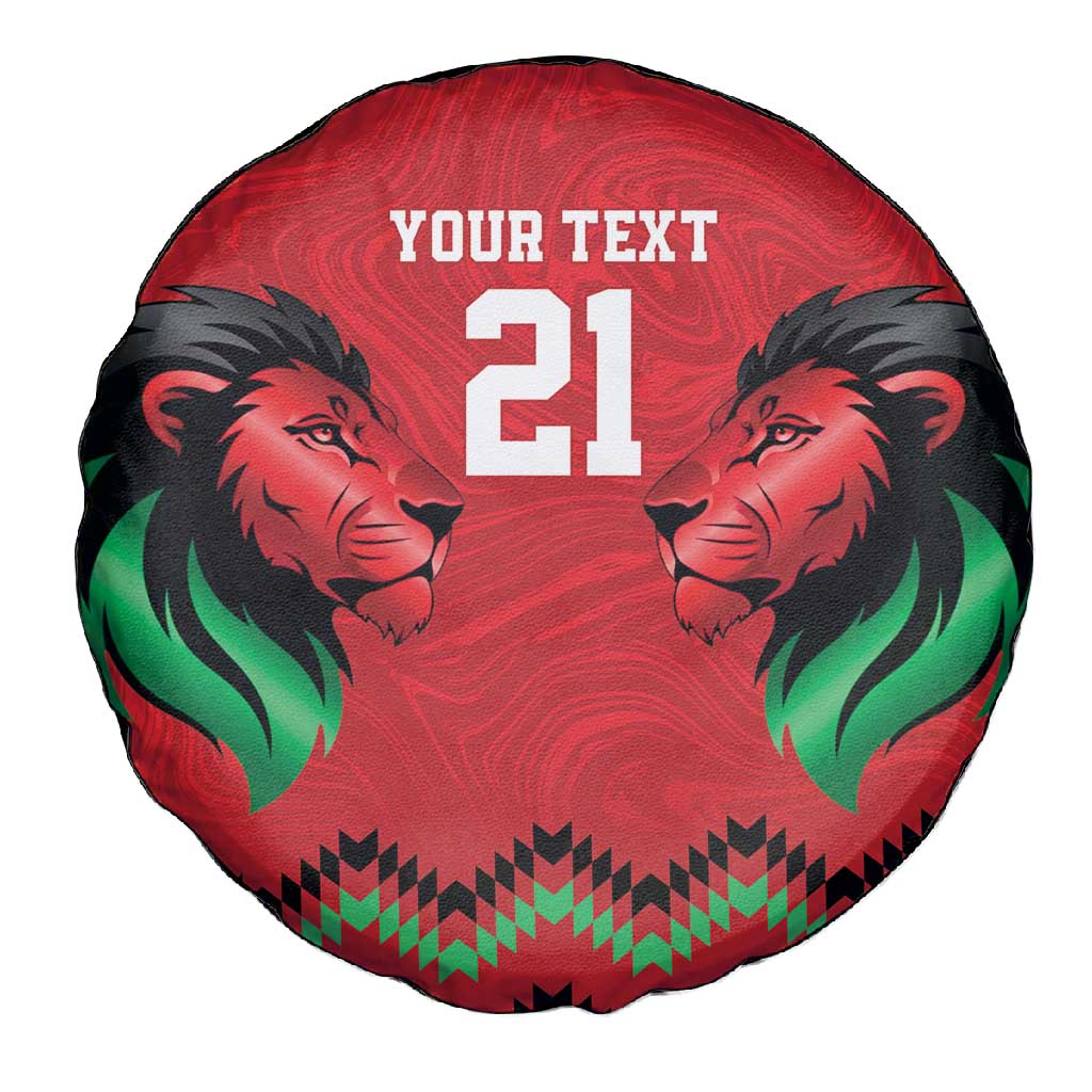 Custom Cricket Africa Kenya Spare Tire Cover Red Lion Head with Kenyan Pattern - African Pride