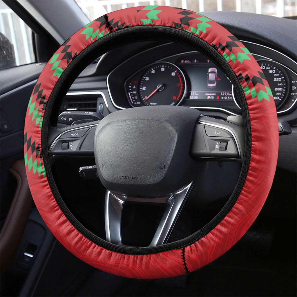 Cricket Africa Kenya Steering Wheel Cover Red Lion Head with Kenyan Pattern - African Pride