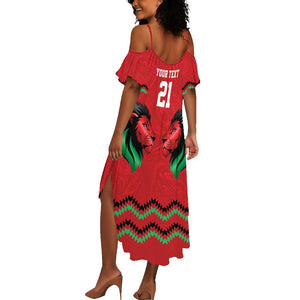 Custom Cricket Africa Kenya Summer Maxi Dress Red Lion Head with Kenyan Pattern - African Pride