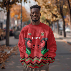 Custom Cricket Africa Kenya Sweatshirt Red Lion Head with Kenyan Pattern - African Pride