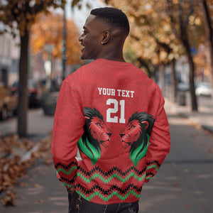 Custom Cricket Africa Kenya Sweatshirt Red Lion Head with Kenyan Pattern - African Pride
